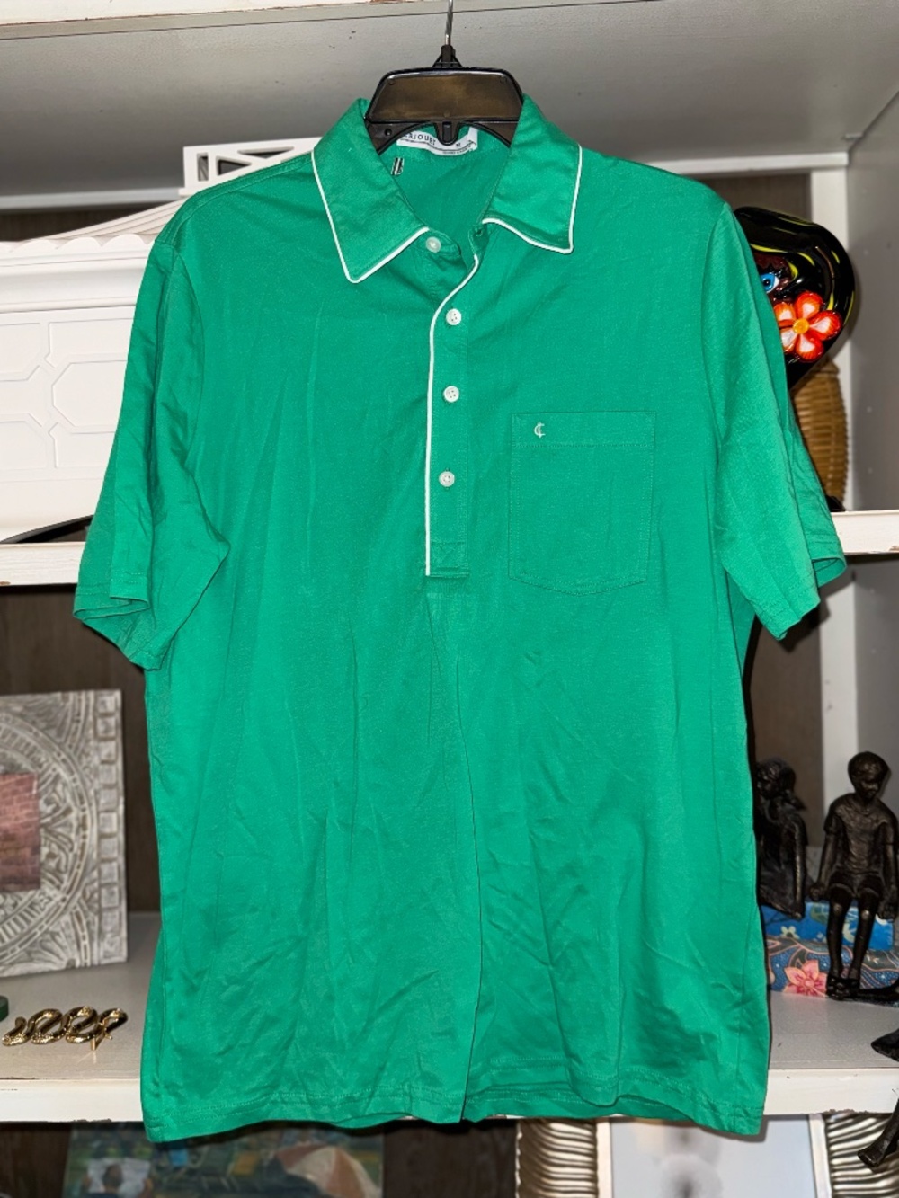 Criquet Medium M green pima cotton throwback players shirt pocket front - Picture 3 of 6